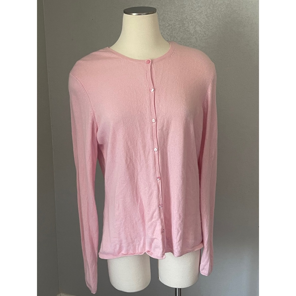 Mc Duff Womens Pink 100% Cashmere Cardigan Sweater Crew Neck Long Sleeve Large